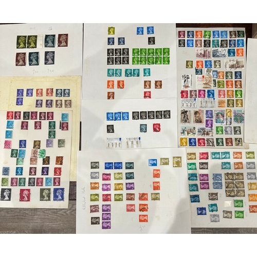 142 - GB used Machin (mostly) definitive stamps on 20 album pages including double heads, strips, blocks, ... 