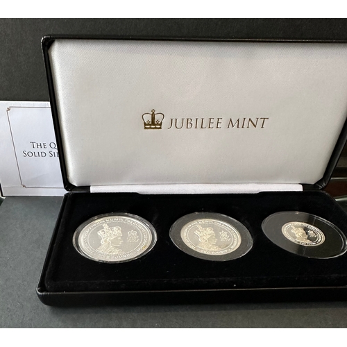 284 - GB QEII 65th Jubilee Anniversary, £5, £2 and £1 sterling / solid silver coins in presentation case w... 