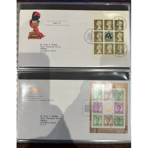 343 - Album containing over 50 GB prestige stamp booklet panes on FDC's ( to 2010 ) all sent to US typed a... 