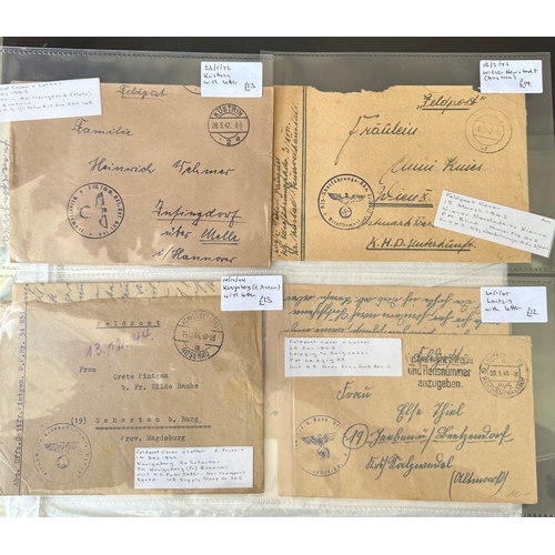 351 - GERMAN Feldpost covers (4) from 1942-1945 some with letters, Austria, Vienna, E Prussia, Leipzig, WW... 