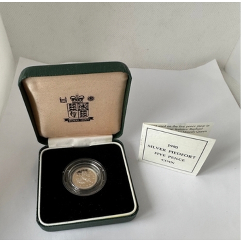 377 - Silver Piedfort 5 pence coin, 1990, limited edition of 20k