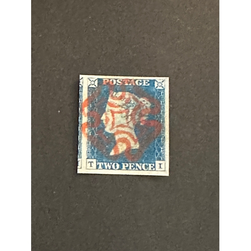 406 - GB QV 1840 2d blue stamp, 4 margin full red Mx FORGERY / COPY / REPLICA a/f