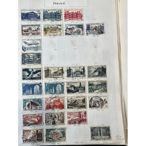 432 - France / Republique Francaise stamps - early to mid century on old stamp album pages