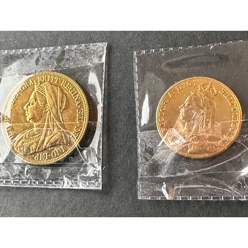 457 - gold plated sovereign and gold plated half sovereign coins QV 1893 and 1887