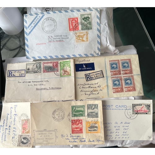 464 - Stamps on commonwealth, Argentina and Zanzibar (postcard) registered and Airmail covers inc Mauritiu... 