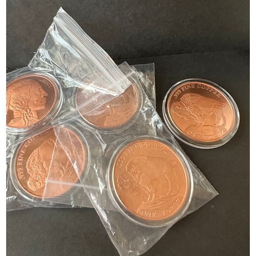 469 - 5 x .999 fine copper bullion tokens ('coin') in capsules