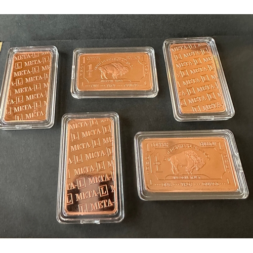 470 - 5 x fine copper bullion bars in protective cases