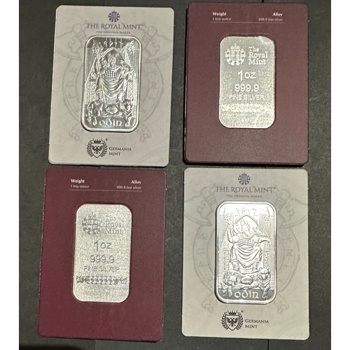 471 - 4 x Odin Fine silver bullion bars by The Royal Mint and Germania Mint, 999.9 fineness