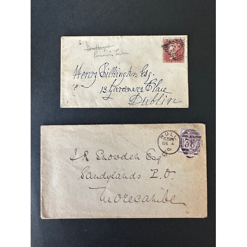 662 - UK GB QV Penny red cover Dublin (Parsonstown stamp) and one penny purple violet cover Hull to Moreca... 