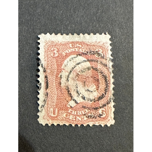 760 - Rare USA grill stamp, 1867, 3c rose, fancy / bullseye cancel, George Washington, high cat value