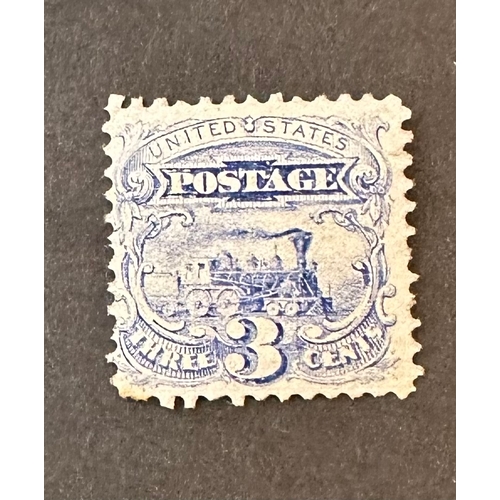 763 - rare US / USA early 3c blue / ultramarine locomotive stamp, mint no gum, high cat value