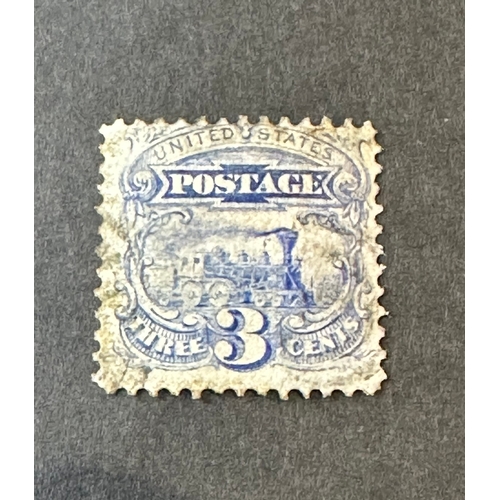 764 - rare early US / USA 3 cents blue / ultramarine stamp with American locomotive, high cat value