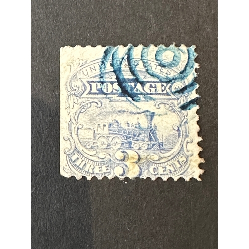 765 - early US / USA 3c blue / Ultramarine with fancy blue bullet cancel