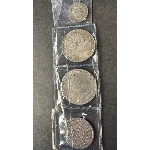 135 - 4 silver plated replica coins from 1551 original size shilling with Tun mintmark to 1887 QV crown