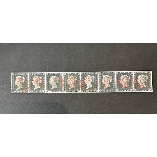 286 - Replica strip of 8 penny black stamps with red Maltese cross cancels