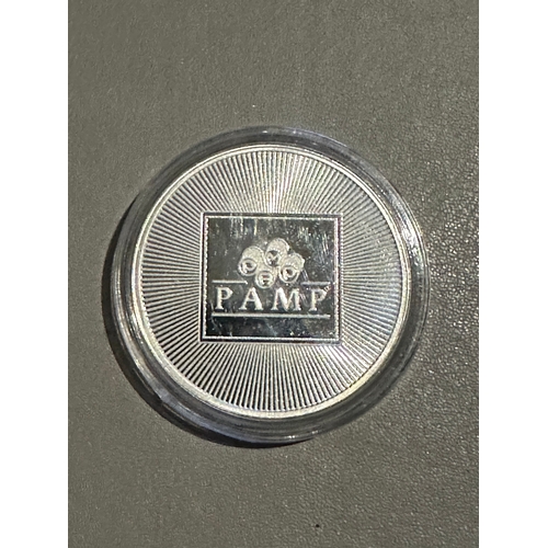 124 - PAMP silver round bullion ( 'bar' ) / token, 999 fineness, encapsulated