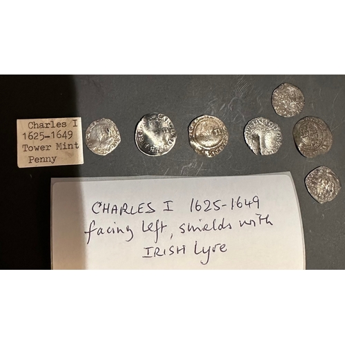 13 - CHARLES I hammered silver coins (7) 1625-1649 including Tower mint penny with left facing bust and s... 