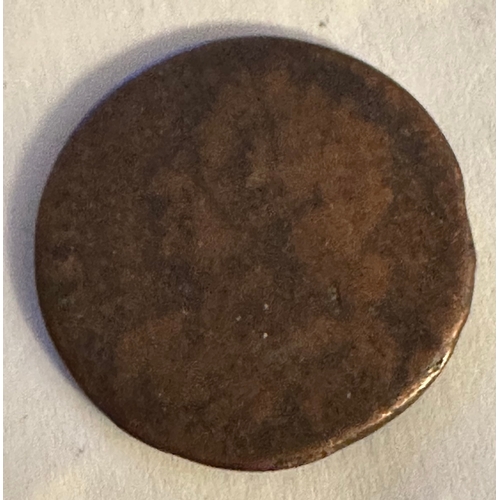 96 - SCOTTISH rare Charles II late 17th Century copper Bawbee / sixpence coin featuring a crowned thistle... 