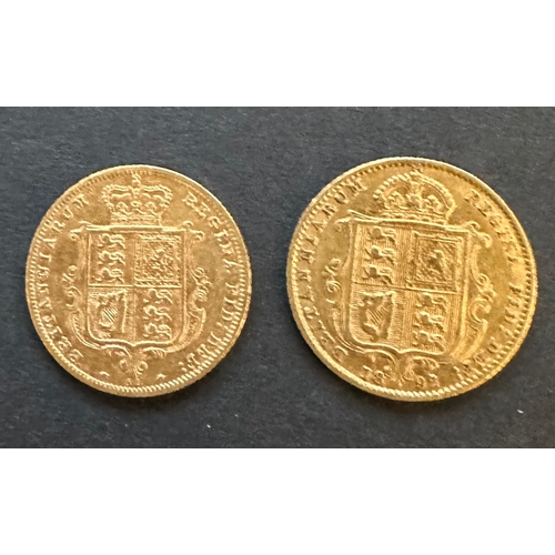 140 - QV 1877 young head and 1892 jubilee head Victorian 22k gold  shield back sovereign coins 8g