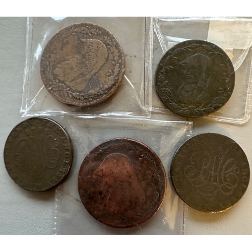 174 - rare small collection of 5 x 18th century copper Druidic Parys mines one penny and half penny coins ... 