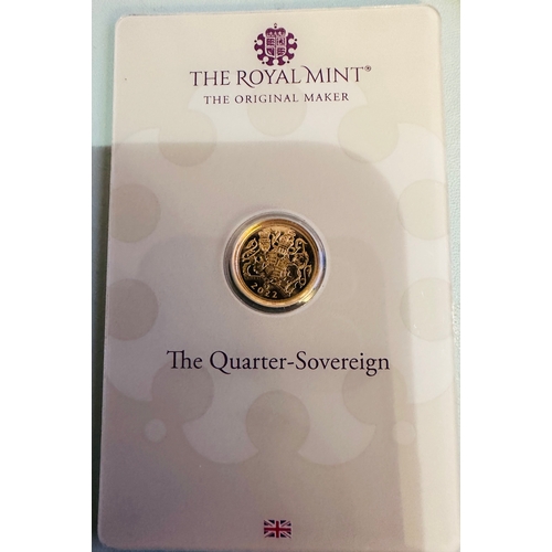 7 - 2022 QEII Jubilee Quarter Sovereign gold coin UNC in hard plastic 'slab' like packaging by The Royal... 