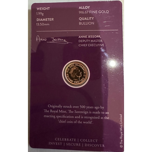 7 - 2022 QEII Jubilee Quarter Sovereign gold coin UNC in hard plastic 'slab' like packaging by The Royal... 