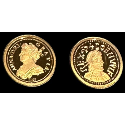 8 - GB Queen Anne 5 guineas 1703 solid gold proof replica coin and King Coenwulf solid Proof gold coin r... 