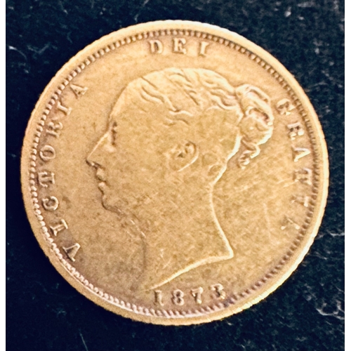 2 - 1873 QV young head, shield back sovereign 4g, die 185, GF grade