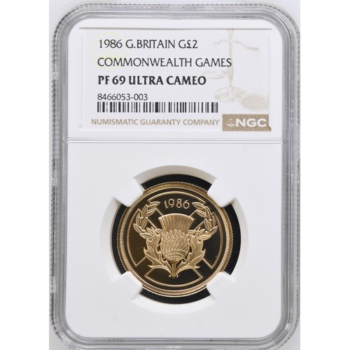 0 - 1986 scarce Limited Edition (of 3,277) Proof £2 Commonwealth Games double sovereign 22k gold coin QE... 