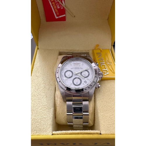 273 - INVICTA professional speedway chrono 200m silver tone mens wrist watch, boxed