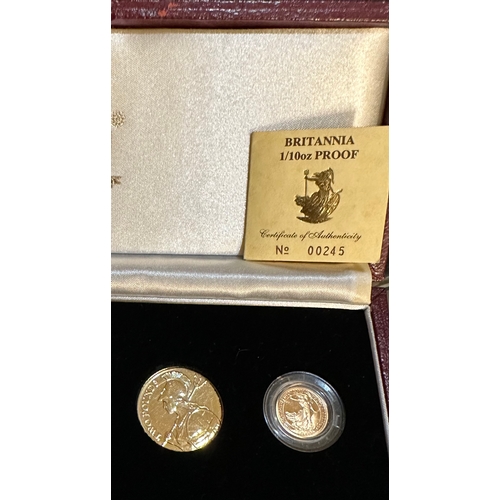 1046 - Royal Mint Britannia coins case including 1/10 fine gold coin from 1987 with COA