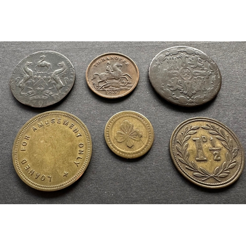 127 - Six antique / interesting old tokens ( 'coins' ) inc 1837 Victorian 