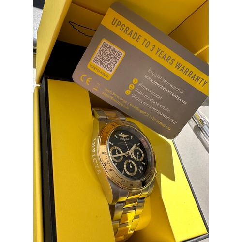 150 - INVICTA Speedway chrono mens watch, 200m, stainless steel gold and silver strap, black and gold face... 
