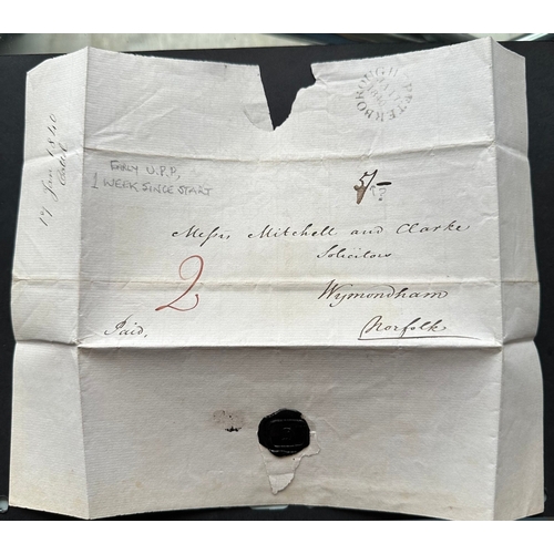 167 - Jan 1840 early UPP pre-stamp cover with seal, Peterborough to Norfolk