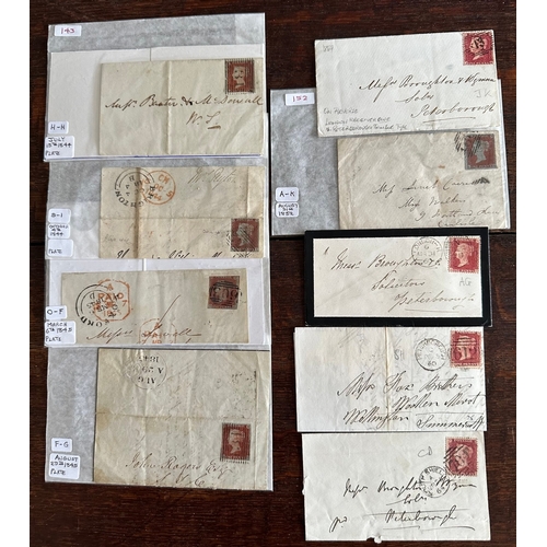 213 - GB QV penny red stamp covers, earlier examples including imperforates and stars. A couple on bluish ... 