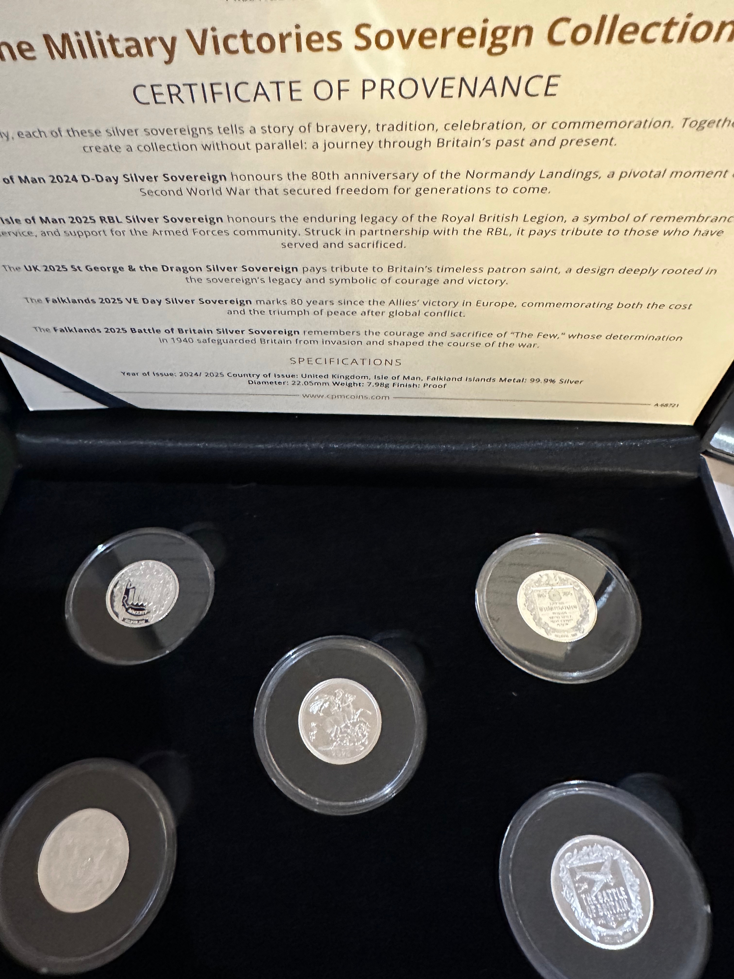 The Military Victories Proof Sovereign Collection of 5 x 0.999 fine ...