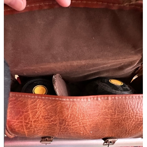 422 - set (pair) of crown green bowls in bag / case