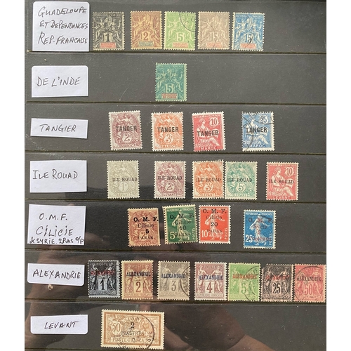 605 - FRENCH COLONIES mint and used stamps on Hagner style sheet from ex dealer stock. Republique Francais... 