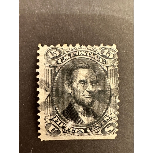 758 - Rare US / USA grill stamp c.1867-68 15c black used Lincoln with fancy cancel, high cat value