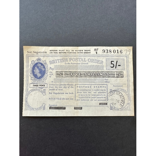 500 - 1966 GB 5/- Postal Order QEII, Outwood Wakefield, Yorkshire cancel