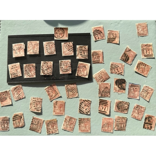 770 - GB QV Venetian One Penny red used stamps on stock card, 5 perfins, high cat value (qty) with some go... 