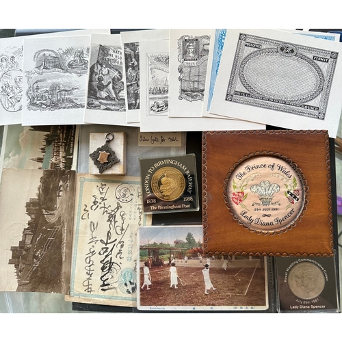 774 - Miscellaneous collectable Items inc. vintage postcards a/f, hallmarked silver fob medal depicting Sc... 
