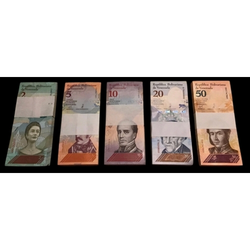 873 - 500 new uncirculated banknotes ( 5 denominations x 100 each ) of Bolivia de Venezuela, good speculat... 
