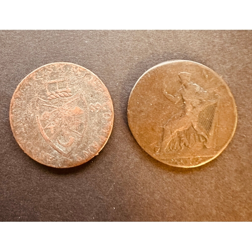 884 - rare 1789 Cronebane Associated Irish Mining Company half penny coin / token and 1790's Wiclow, Eire ... 