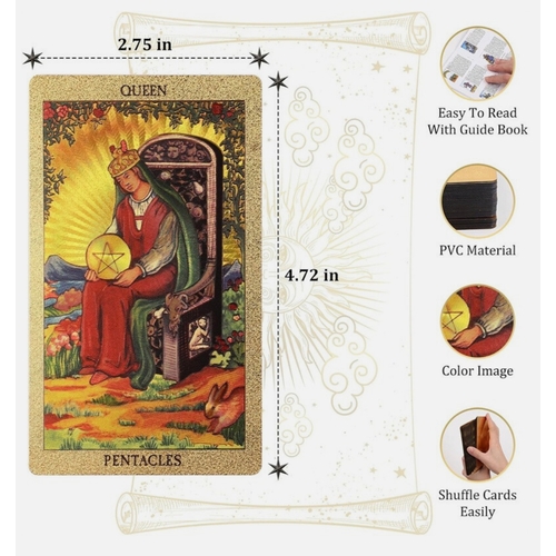 919 - TAROT CARDS pack of 78 gold foil cards and guide book, for entertainment / games