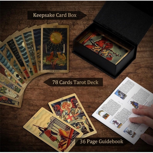 919 - TAROT CARDS pack of 78 gold foil cards and guide book, for entertainment / games
