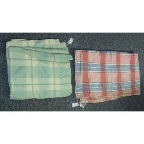 123 - Two vintage woollen check blankets, one green and cream and the other multi-coloured with a Gwili Mi... 