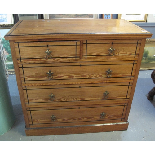 450 - 19th Century pitch pine straight front chest of two short and two long drawers on a projecting base.... 