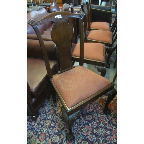 454 - Set of four Victorian mahogany splat back upholstered dining chairs standing on carved cabriole legs... 