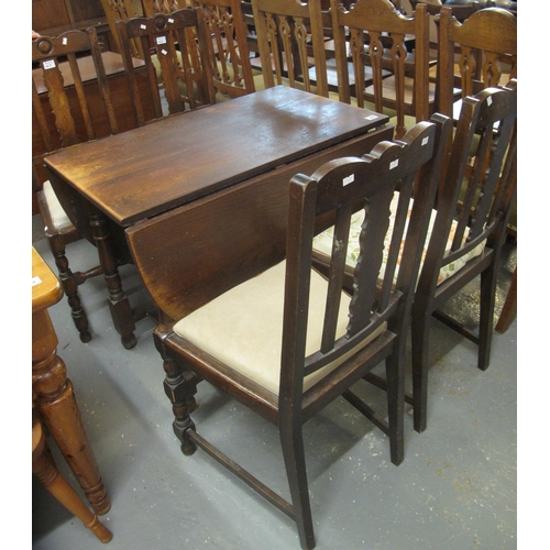 463 - Mid 20th Century oak gate leg table, together with a pair of four matching mid 20th Century oak slat... 